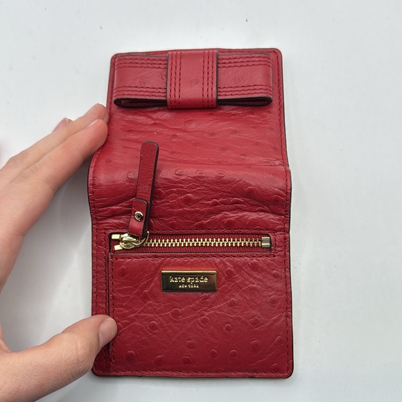 Kate Spade Red Tan Ostrich? Leather Wallet Bifold ID Card Holder - Picture 11 of 16